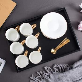 

Luxury Ceramic Tea Cups And Saucer Sets With Spoon Bone China Tea Cup Set 6 Or 4 Koffie Kopjes White Tea Set With Tray FF70C13