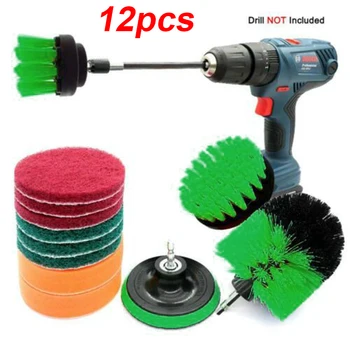 

12 Pcs/Set Electric Drill Brush Scrub Pads Power Scrubber Cleaning Kit US