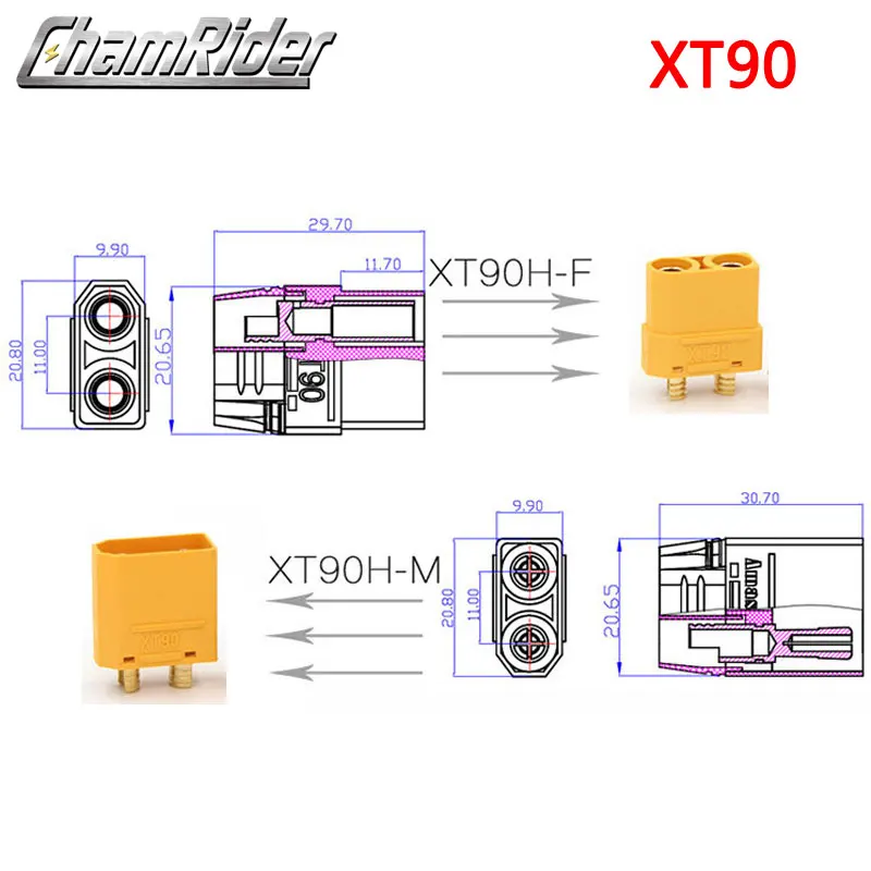 Комплект штекерных разъемов Amass XT60 XT90 папа и мама для монтажа панелей|connector male|kit