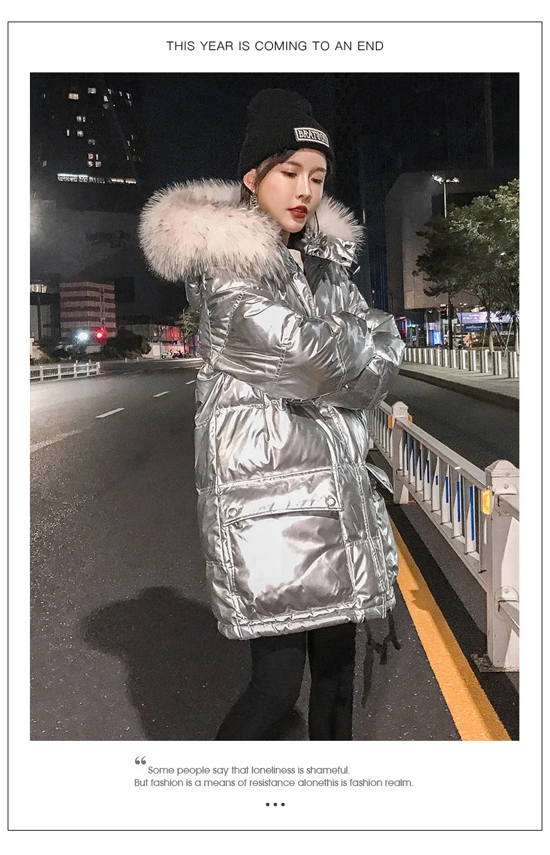 Натуральный мех с капюшоном пуховик пальто женские длинные блестящие черные теплые толстые корейские ветровки белый утиный пух зимние пуховики пальто