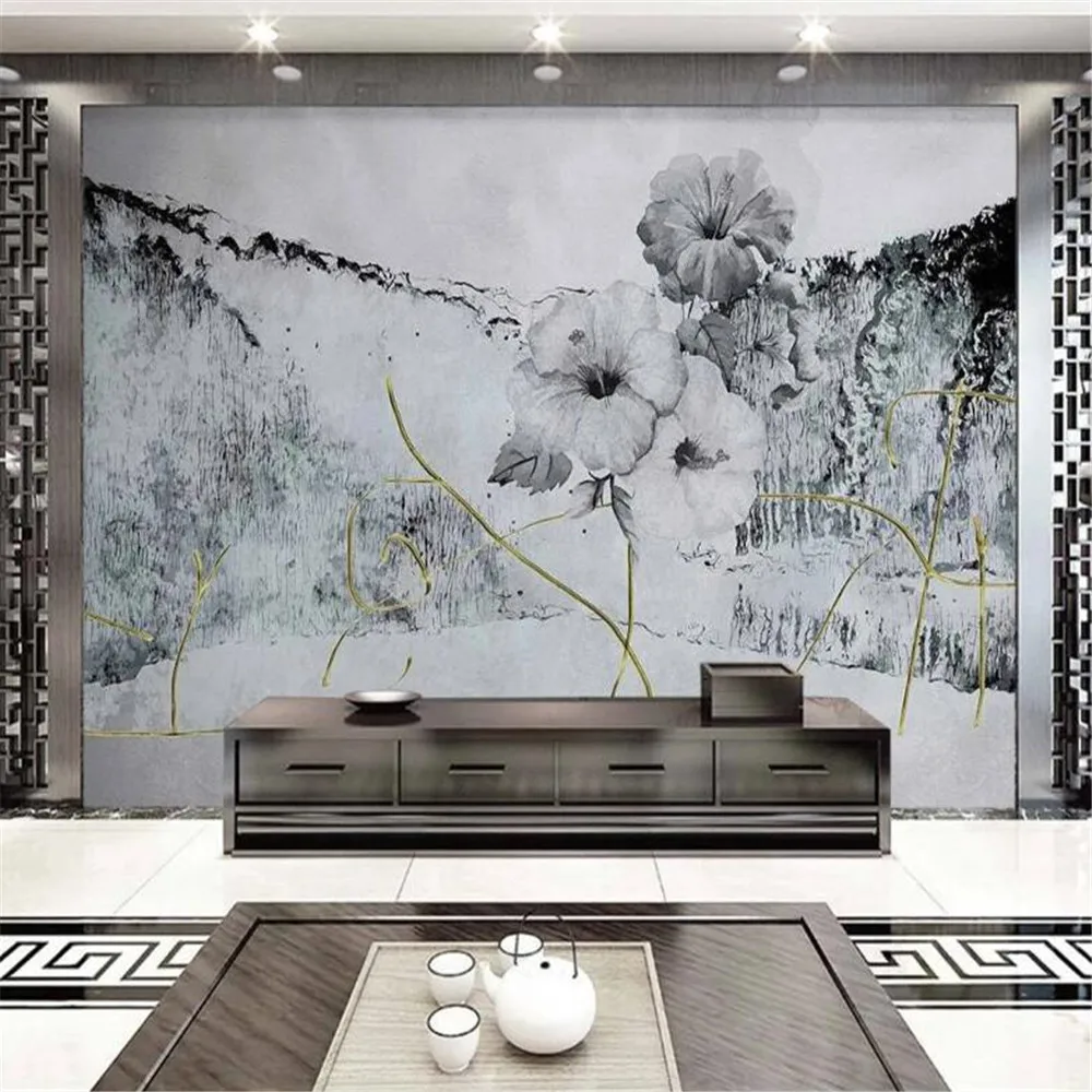 Milofi custom 3D non-woven large-scale mural wallpaper new Chinese artistic conception abstract ink landscape living room xue su customized large scale mural wallpaper nordic hand painted cartoon animal snow mountain children wall covering