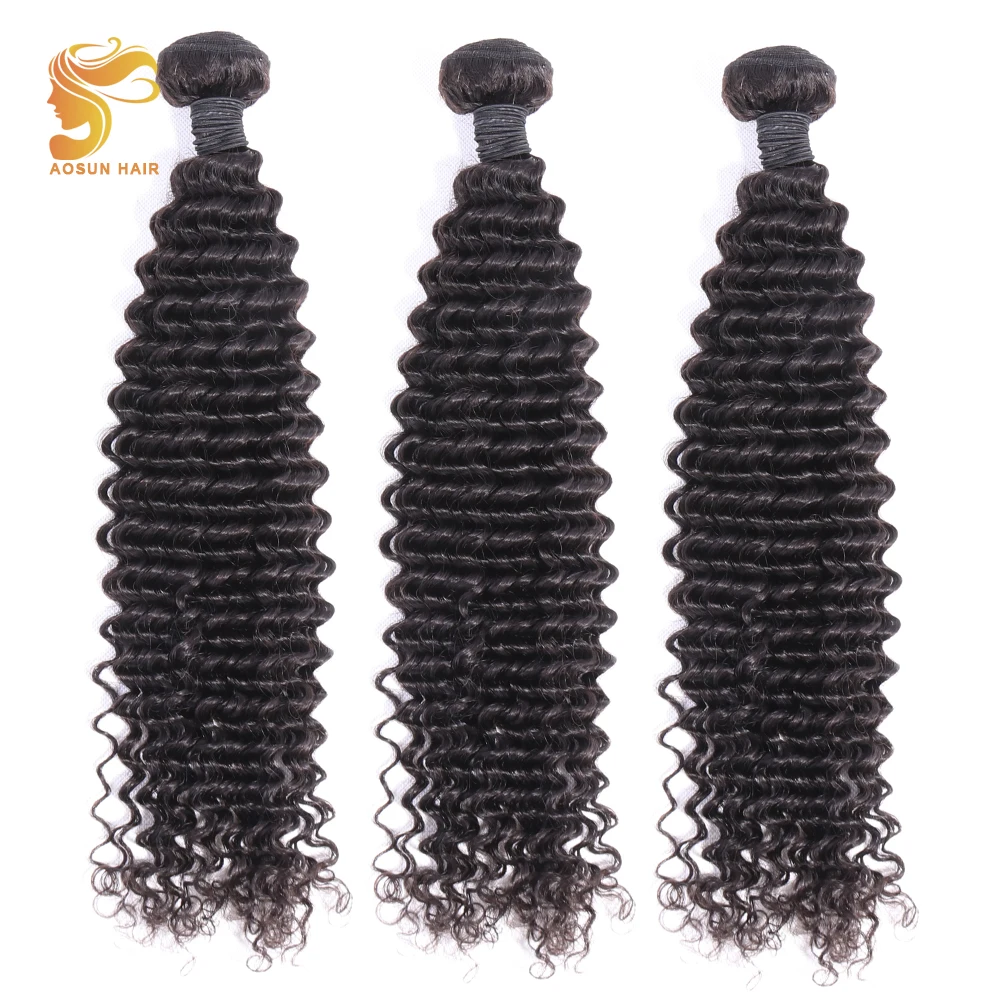 

AOSUN HAIR Malaysian Deep Wave 3 Bundles 100% Human Hair Extensions Weft Natrual Color 10-26inches Remy Hair Bundles