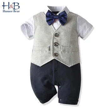 

Humor Bear Summer Boys Clothing Sets 2020 Summer New Gentleman Vest Jumpsuit + Bow Boy Fashion Suit Toddler Baby Kids Clothes