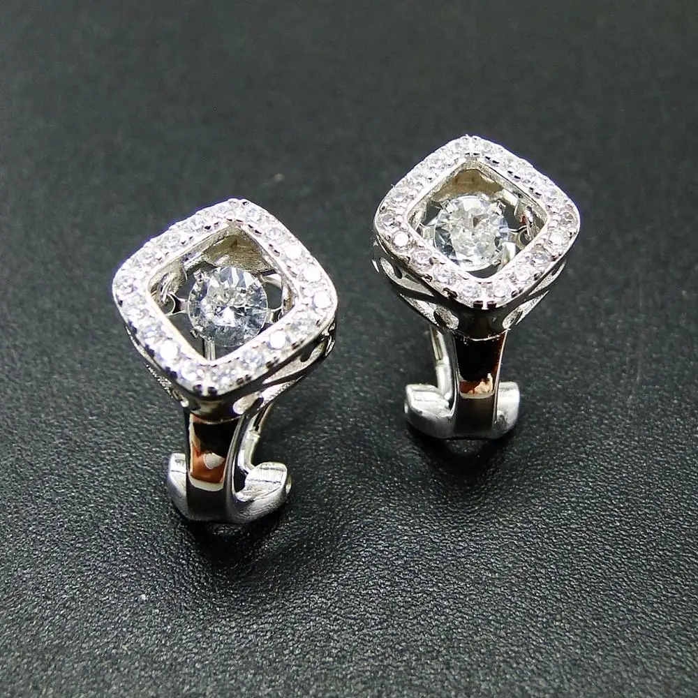 Hot Selling 925 Sterling Silver Dancing Diamond Dancing CZ Womens Stud Earrings For Engagement