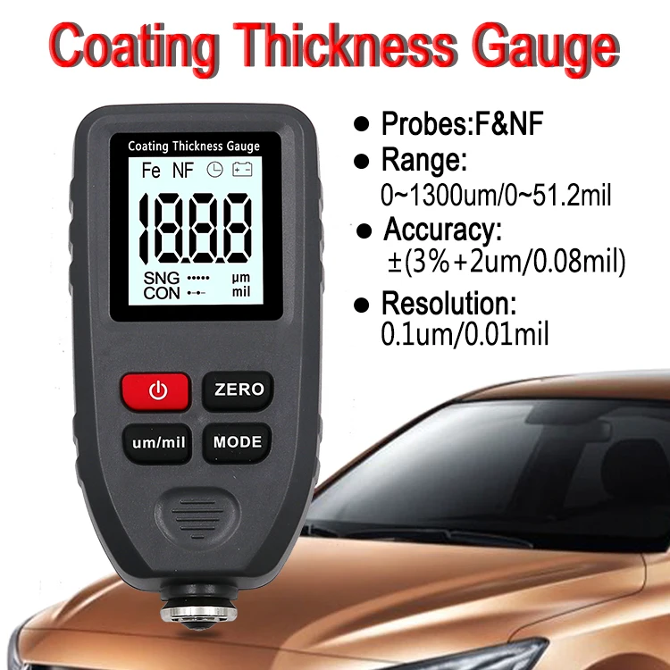 TC-100 толщиномер краски покрытие цифровой измеритель толщины краски автомобиля 0-1300um ширина измерительный тестер DT545