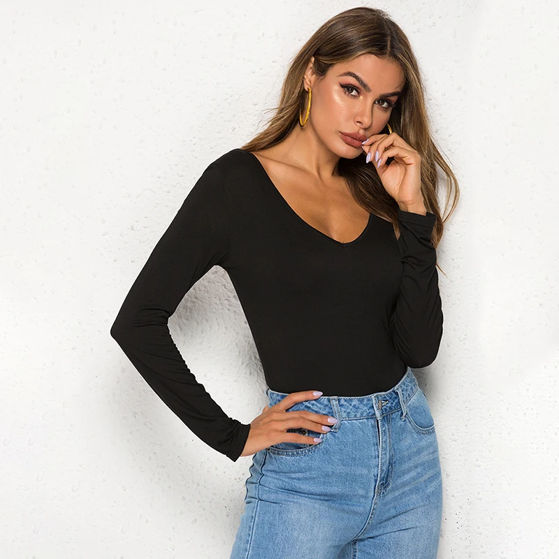 Women Long Sleeve Bodysuit Fashion Stretch Womens Bodysuit With Button Solid Slim Casual Ladies Rompers Autumn Clothing
