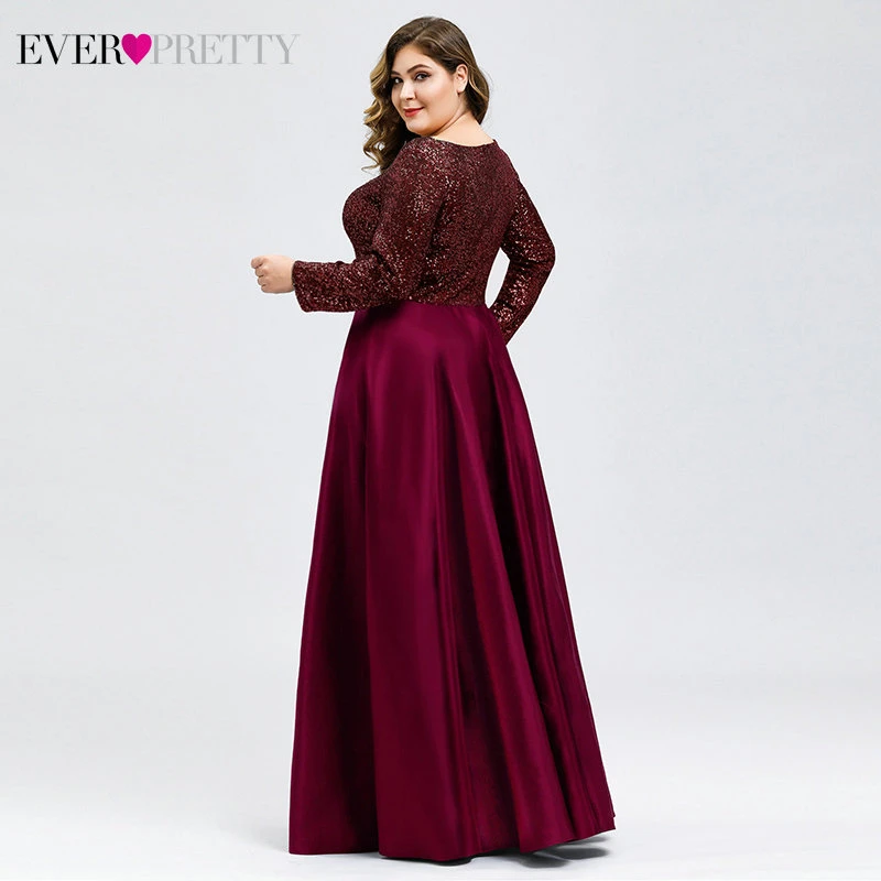 Sequined Prom Dresses Long Ever Pretty A-Line Deep V-Neck Full Sleeve Elegant Evening Party Gowns Vestido Noche Elegante 2020