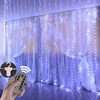 3M Led String Lights Kerst Gordijn Usb Fairy Lights Met Afstandsbediening Garland Voor Bruiloft Nieuwe Jaar Raam Thuis Outdoor room Decor