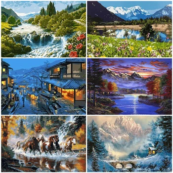 

AZQSD DIY Paint By Number Canvas Painting Kits Scenery Unique Gift Coloring By Numbers Lake Home Decoration Wall Art