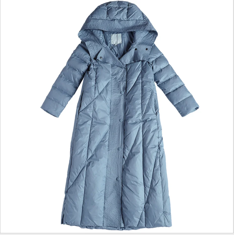 

Winter Women New Collection Duck Down Coats Women's Warm Over The Knee Jacket Winter Jackets Windproof Stand-Up Collar With Hood