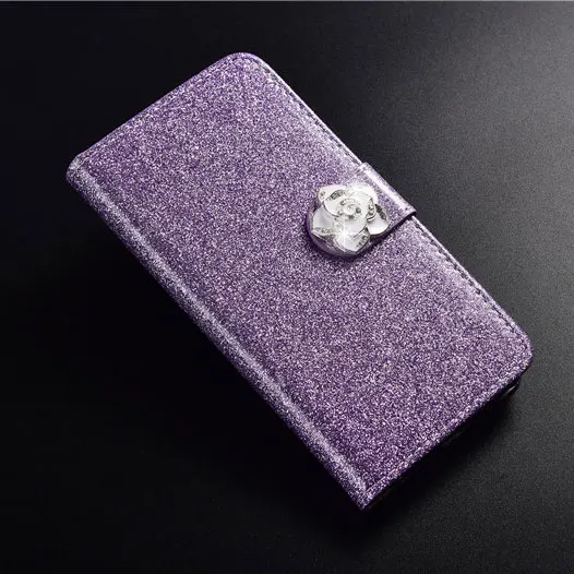 Purple Camellia Лидер продаж Модный, с украшениями в виде бриллиантов из блестящей искусственной брендированный флип-чехол из кожи для huawei Y5 Y6 премьер-профессионал 8X 8C 7X Y3 II крышка - Цвет: Purple Camellia
