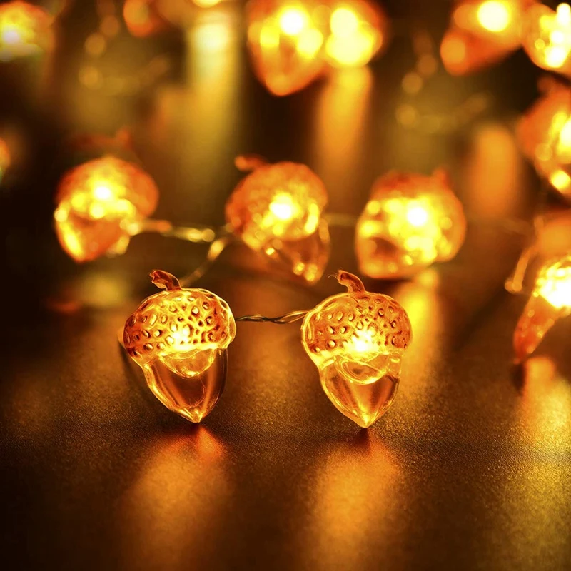 

LED String Lights 40 LEDs Acorn Lights String Battery Powered 10Ft Fairy Lights with Remote for Thanksgiving Autumn Bedroom Chri