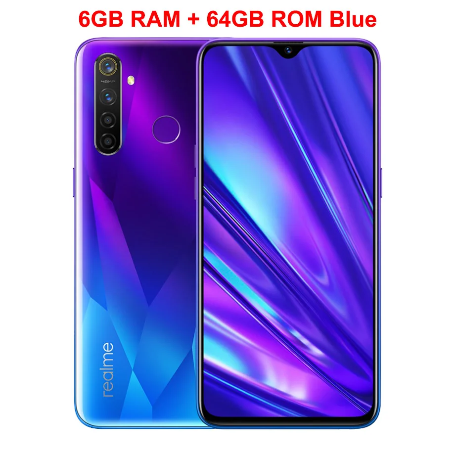 Мобильный телефон Realme Q, 6,3 дюймов, полный экран, 4 Гб ОЗУ, 64 Гб ПЗУ, Snapdragon 712 AIE, Android 9,0, МП, четыре камеры, смартфон - Цвет: Blue 6GB 64GB