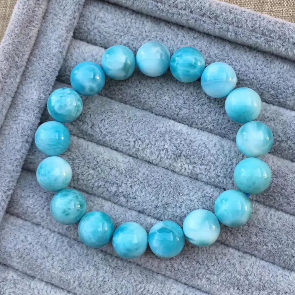 

11.5mm Natural Blue Larimar Bracelet Water Pattern Gemstone Stretch Water Pattern Round Beads Bracelet Women Men AAAAA