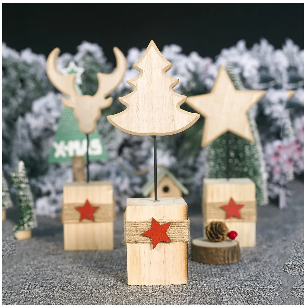

Wooden Mini Christmas Tree Desktop Ornaments Merry Christmas Party Decor M0827