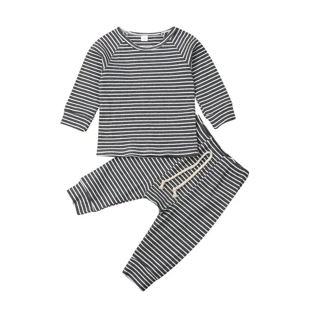 Одежда для новорожденных мальчиков и девочек из 2 предметов полосатая футболка топы+ штаны-леггинсы; комплект одежды; одежда с длинными рукавами