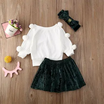 

3PCS Toddler Kids Baby Girls Long Sleeve Tops Skirt Headband Outfits Clothes