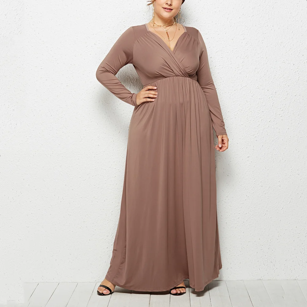 High Waist Women Dress Long Sleeve Fat MM Large Size Elegant Vestidos Autumn Winter Dresses White V-neck Plus Size Female Dress