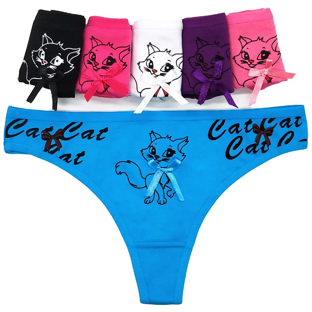 

Sexy mini cat cartoon G-string cute girls Thongs Women animal print T back panties underwear Low-Rise Lingerie T-string