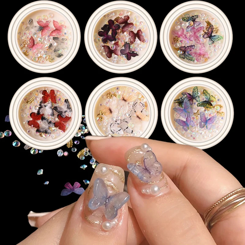 

6/10 pcs a box 3D Color Butterfly Nail Are Decorations Rhinestones Kit Applique Fake Nail Accessories Nails Art Supplies Tool