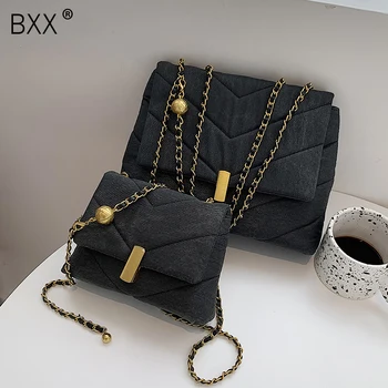

[BXX] Vintage Denim Crossbody Bag For Women 2020 Branded Chain Designer Handbags Women's Trend Hand Bag Cross Body Bags 8A167