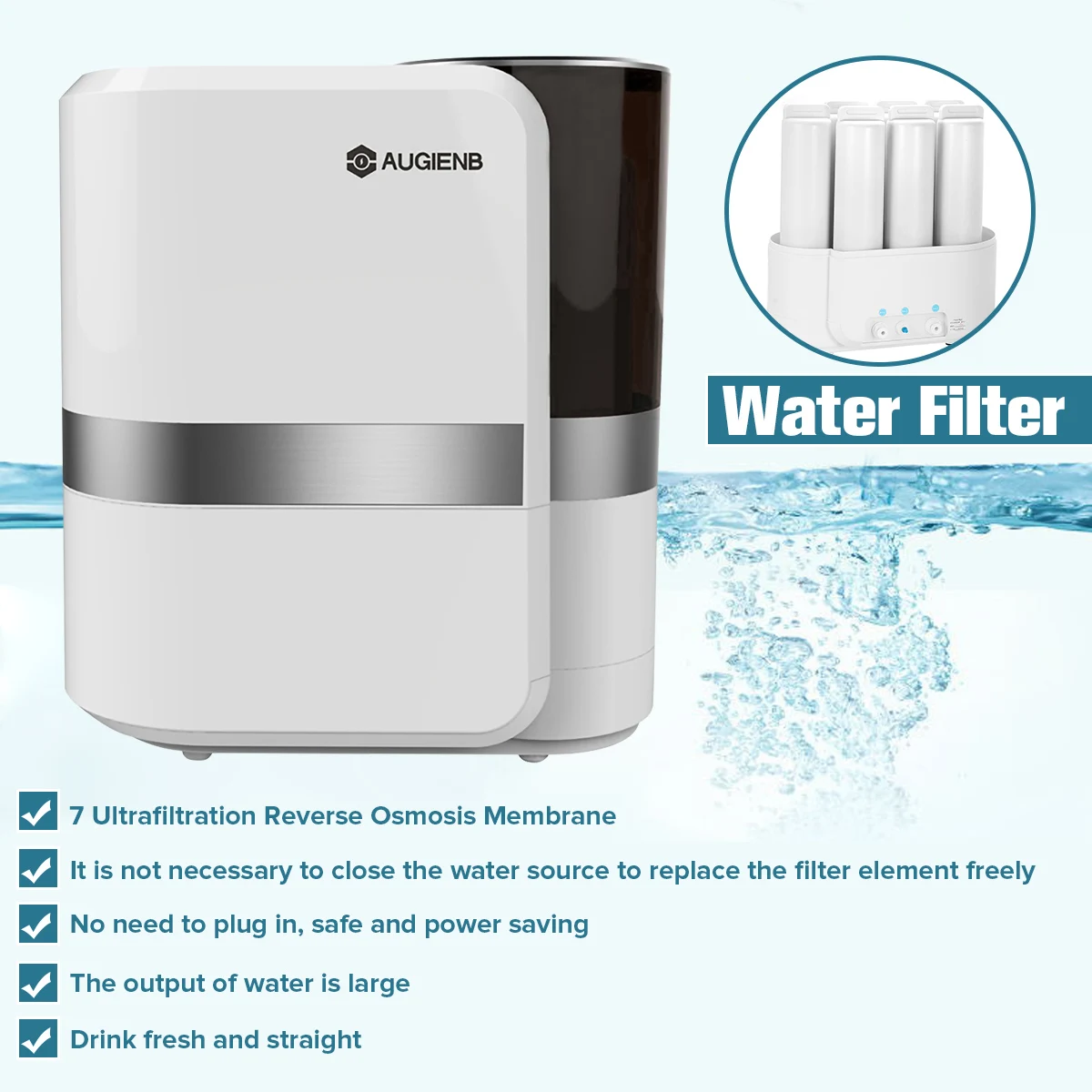 AUGIENB система фильтрации воды обратного осмоса-7 RO очиститель воды фильтр для воды-удаляет бактерии, Giardia, свинец