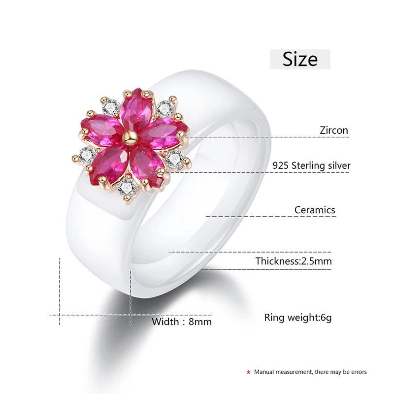 Блестящий большой красный камень женское кольцо красный Хрустальный цветок массивные кольца для женщин здоровые керамические кольца ювелирные изделия подарок