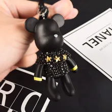 South Korea Creative Man-made Diamond Set Bear Car Key Ring Handbag Pendant Cute Clip Doll Machine Small Gifts Wholesale
