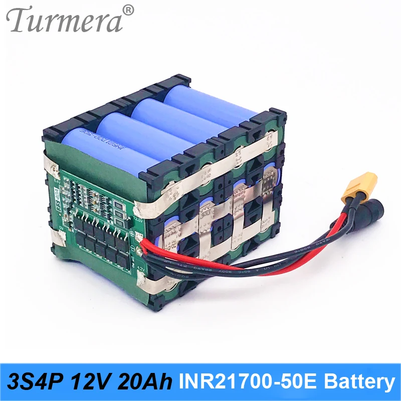 

Turmera 12V 20Ah Lithium Battery 3S4P Use INR21700-50E 5000mAh 3.6V with 3S 40A Balance Board for Uninterrupted Power Supply 12V