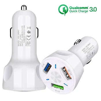 

3 Ports USB Car Charger Quick Charge 3.0 USB Car Phone Charger Adapter in Car for iPhone Samsung Huawei Xiaomi Cigarette light