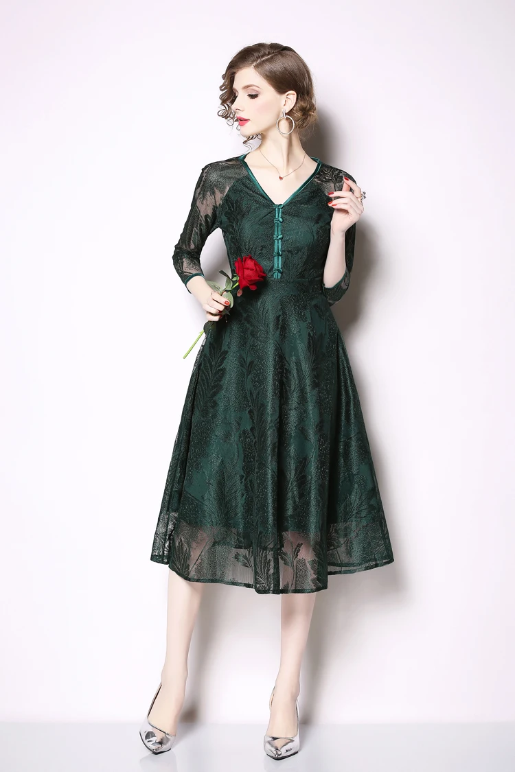 H han queen Новое Осеннее Открытое платье Vestidos элегантное офисное женское платье Сексуальное Тонкое Платье с v-образным вырезом для работы деловые повседневные кружевные платья
