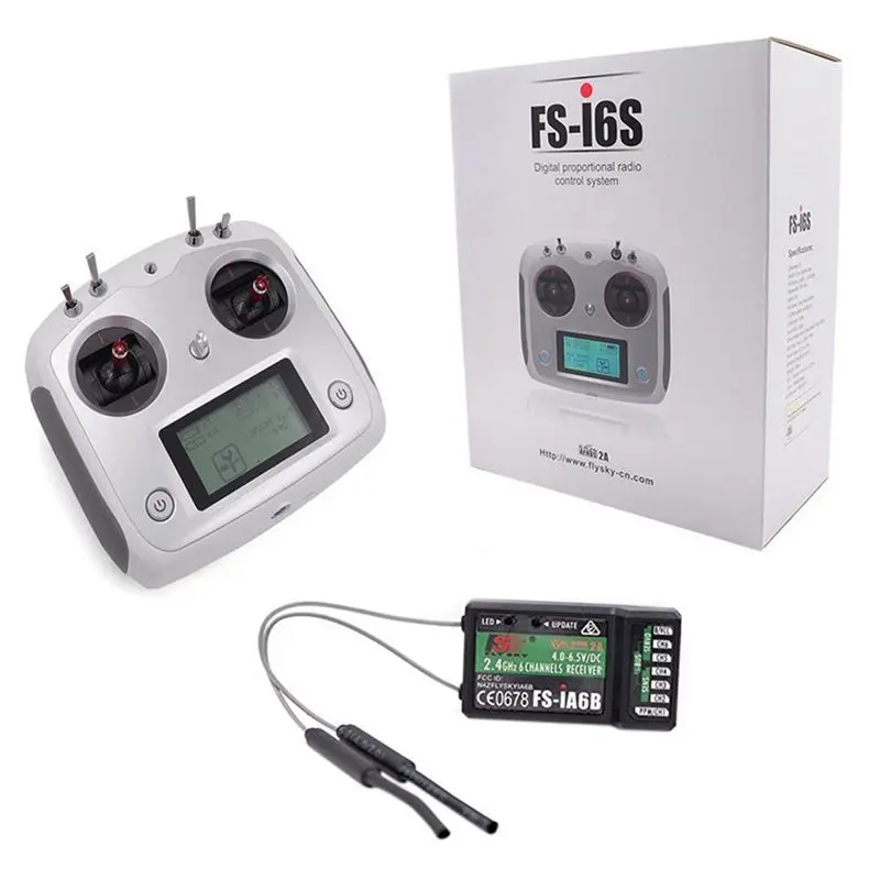 

FLY SKY FS-I6S 10ch 2.4G 2A RC Transmitter Control with FS-iA6B Receiver For RC Drone Quadcopter Silver-white