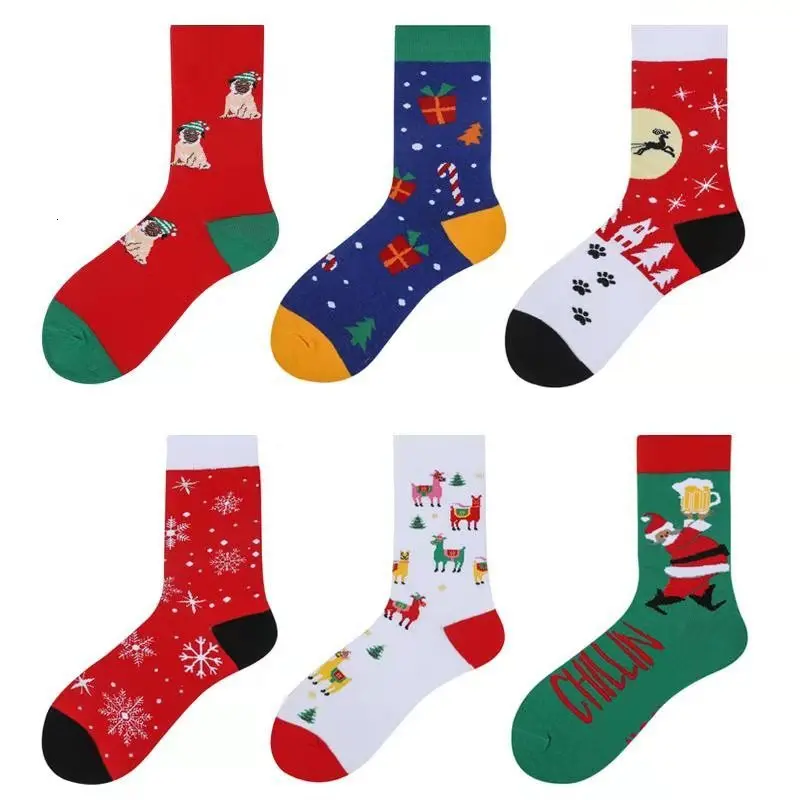 Новинка года; рождественские носки для мужчин и женщин; забавные новогодние носки с изображением Санта-Клауса, оленя и рождественской елки с изображением снежного лося; Calcetines Happy Socks