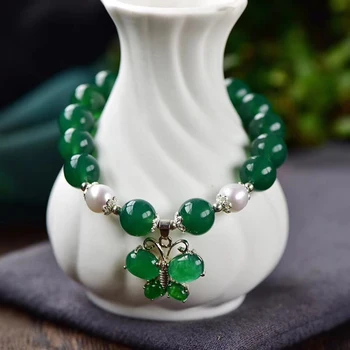 

Fine JoursNeige Natural Green Crystal Bracelets 10mm Beads With Butterfly Pendant Quartz Stone Women Girl Gift Friend Jewelry