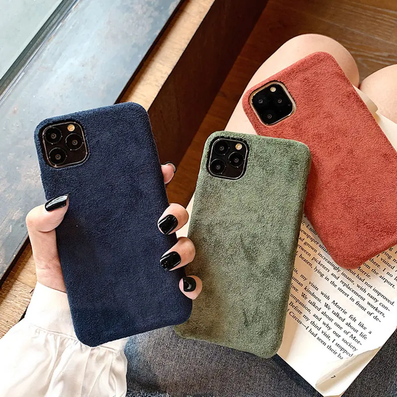 Moskado Зимний теплый плюшевый чехол для телефона iPhone 7 8 Plus 11 Pro X XR XS Max пушистая Ткань простая мягкая из ПУ для задней крышки для iPhone 11