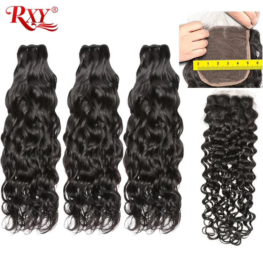 

Water Wave Bundles With Closure 5x5 Lace Closure RXY Brazilian Human Hair Weave Bundles With Closure Free Fast Shipping Remy