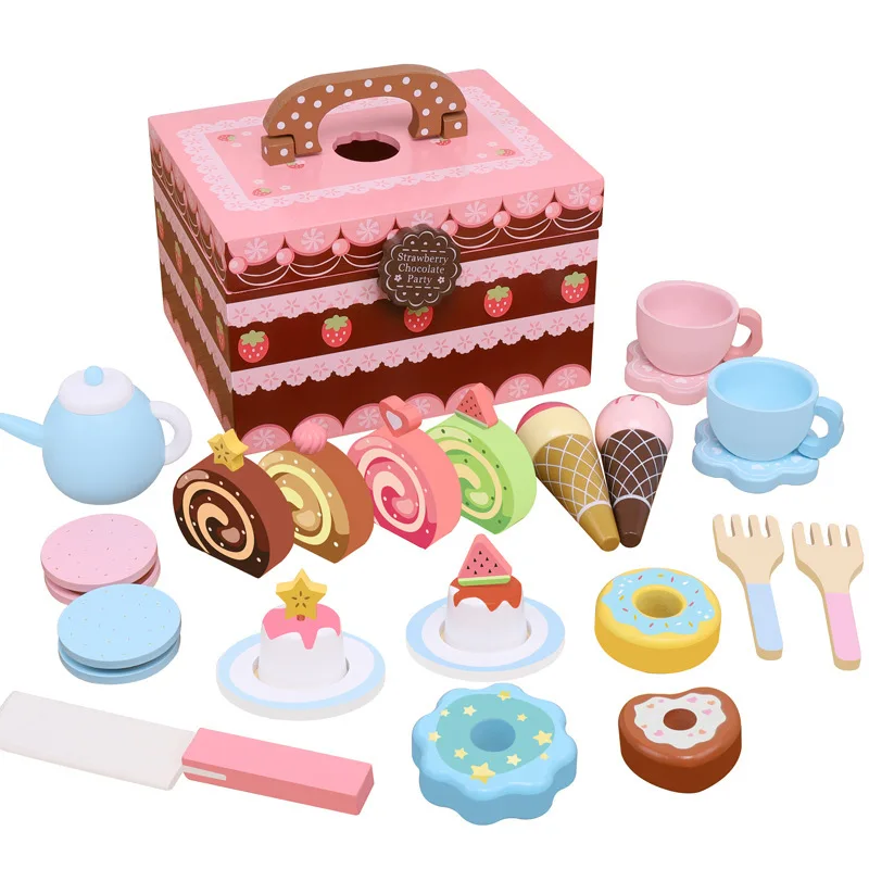 Wooden Toy Kitchen Toys Boxed Simulation Ice Cream Candy Cake Dessert Pretend Play Parent-child Interaction Wooden Magnetic Toys