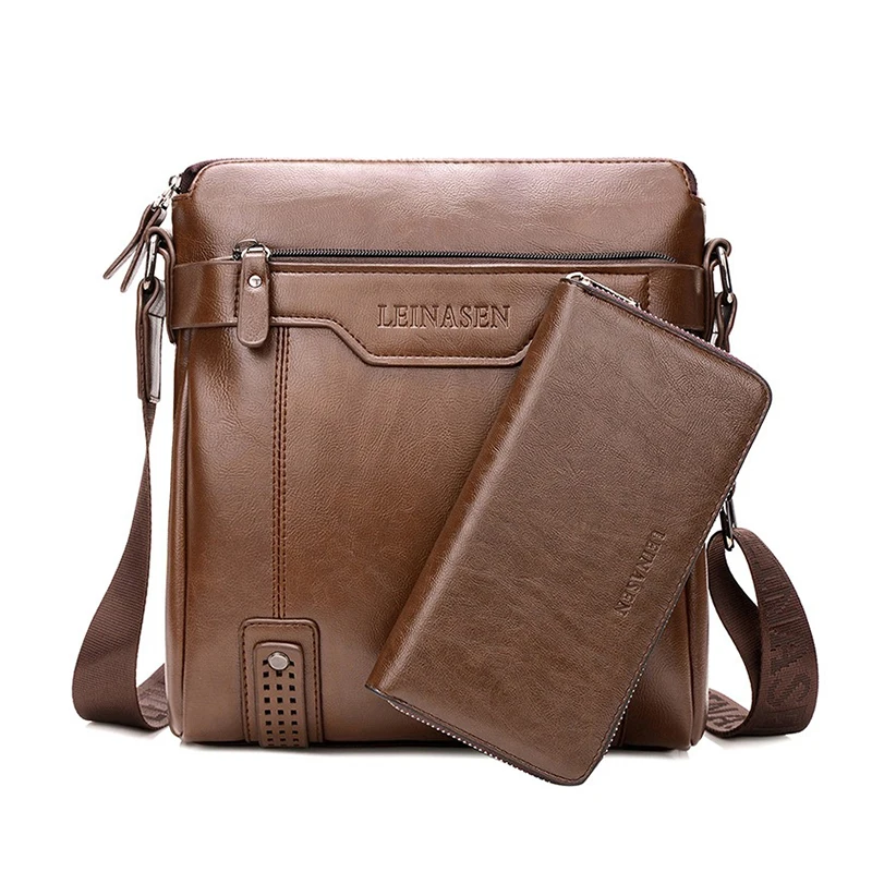 Повседневная мужская сумка-мессенджер, дизайнерский портфель, деловой мужской винтажный портфель из искусственной кожи, сумки через плечо, дорожные сумки на плечо для мужчин - Цвет: Brown B
