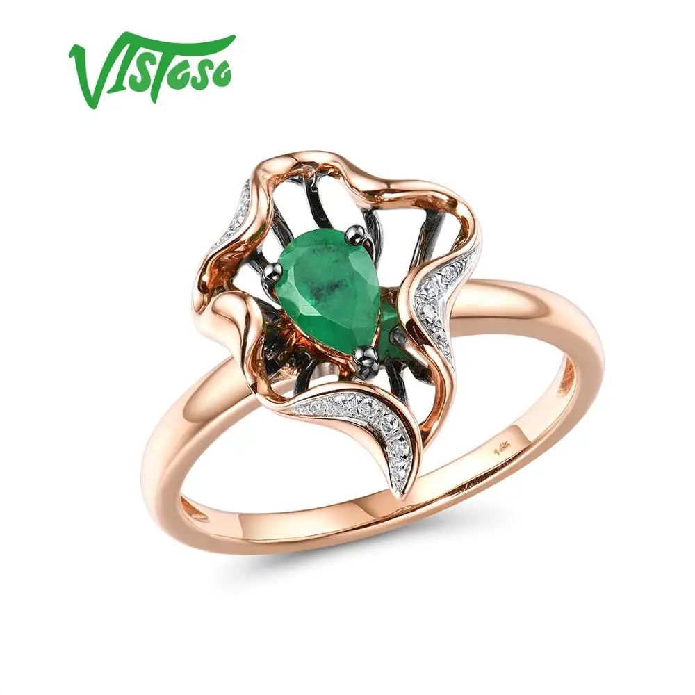 VISTOSO, золотые кольца для женщин, настоящее кольцо из розового золота 14 к 585 пробы, волшебное изумруд, сверкающий бриллиант, обручальное, юбилейное, хорошее ювелирное изделие