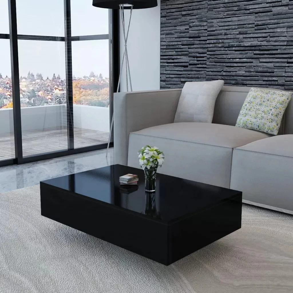 

vidaXL High Gloss Black Coffee Table For Living Room mesa centro salon Easy to Clean Modern Side Tables