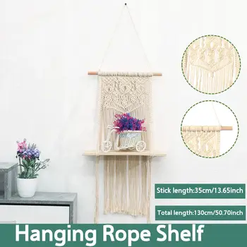 

Hanging Wooden Plant Shelf Small Household Parts Storage Rack Wall Rope Hanging Shelf Bedroom Living Room Office Decoration