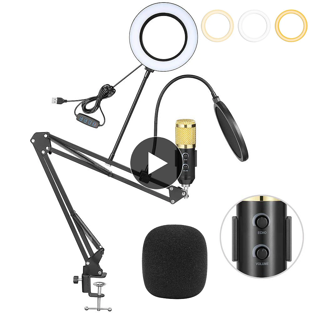 New Upgrade Bm800 Condenser Microphone Kits With Ring Light Usb Microphone For Pc Computer Studio Podcasting Bm 800 Mic Stand Microphones Aliexpress