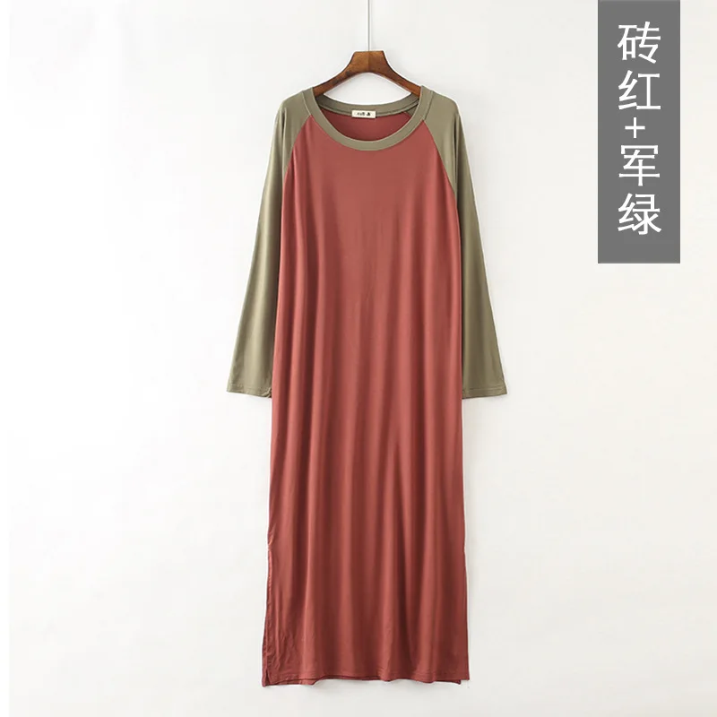 dark red Женские ночные рубашки, модель пижамы, повседневные ночные платья, большие размеры, лоскутные платья с длинным рукавом, женские свободные ночные рубашки, домашняя одежда - Цвет: dark red