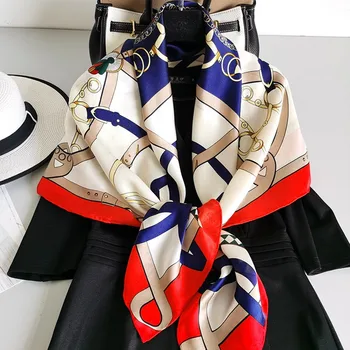 

Women's 100% Pure Silk 12mm Satin Printed Big Square Scarf Wrap Kerchief 108cm 42.5" WD007-1