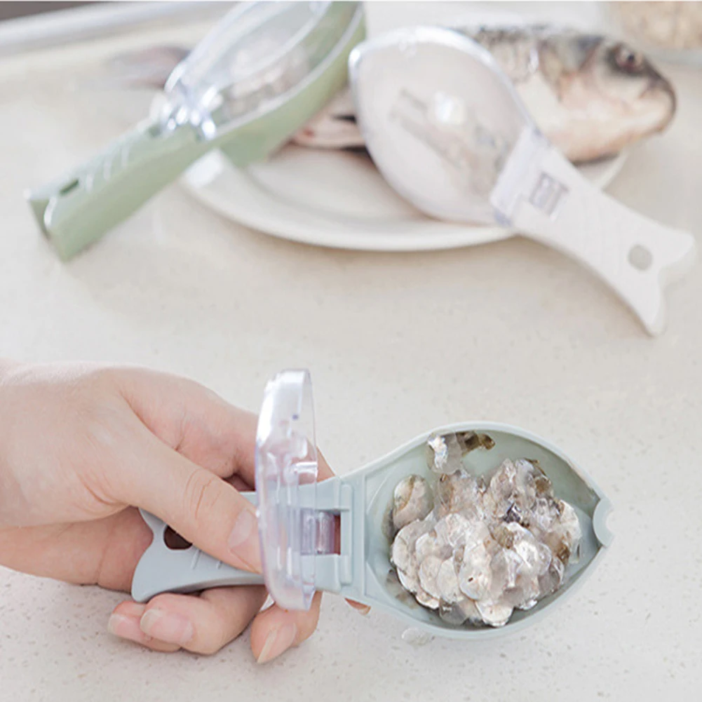 Fish Shape Plastic Fish Cleaning Tool Peelers Kitchen Cooking Grater Scraping Transparent Scales Device Portable Multifunctional