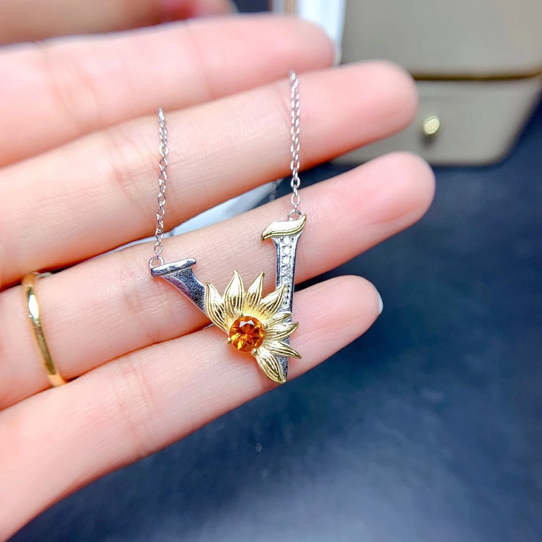 

2021 newest classic yellow citrine gemstone pendant for necklace ornament real 925 silver birthday anniversary gift hot