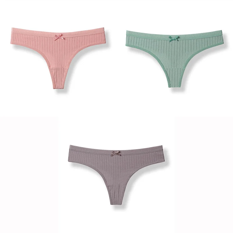 Pink PeaGreen Brown 3 шт./партия Sexy плюс размер сексуальные стринги женское сексуальное нижнее белье женские хлопковые стринги бесшовные интимные трусы для девочек со средней посадкой - Цвет: Pink PeaGreen Brown
