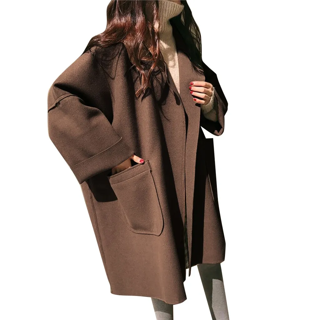 Manteau femme зимнее пальто для женщин размера плюс с длинным рукавом Свободные Длинные повседневные трикотажные карманы Верхняя одежда abrigo mujer casaco feminino