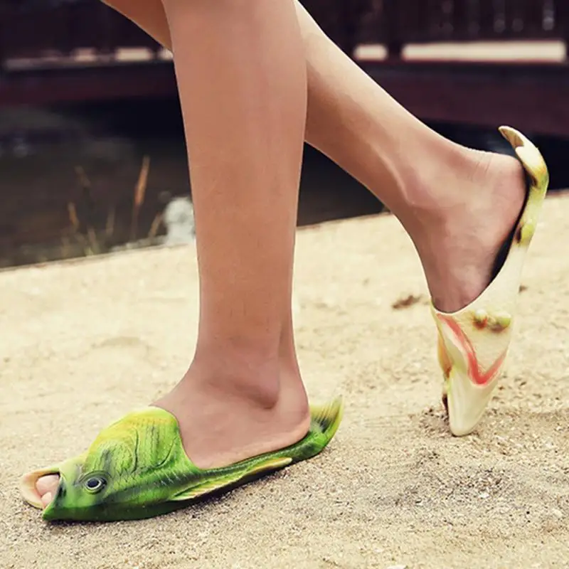 Обувь унисекс; креативные забавные летние уличные тапочки в форме рыбки; Мужская и женская пляжная обувь