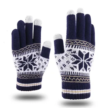 

Warm Thick Winter Gloves Snowflake Full Finger Mittens Wool Knitted Women Flower Screen Sense Men Gloves Fashion New Arrival